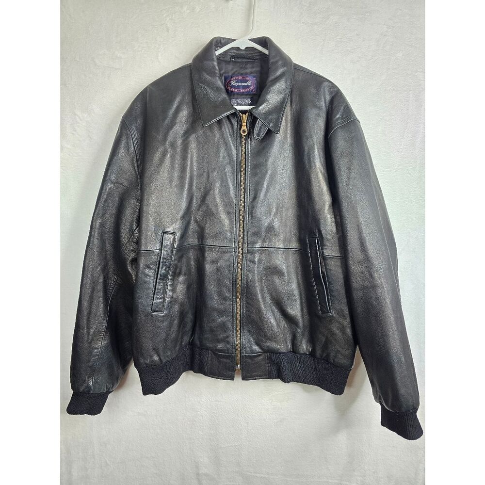 Faconnable Genuine Leather Bomber Jacket Black Full Zip Vintage Men’s Size Large